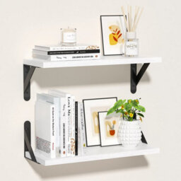 White 2Pcs Floating Shelves Wooden Wall Mounted Display Storage Hold Rustic Industrial - thumbnail 3