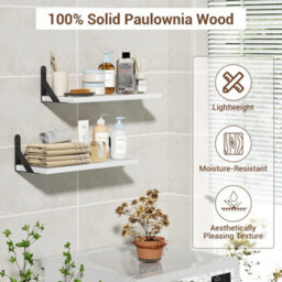 White 2Pcs Floating Shelves Wooden Wall Mounted Display Storage Hold Rustic Industrial - thumbnail 4