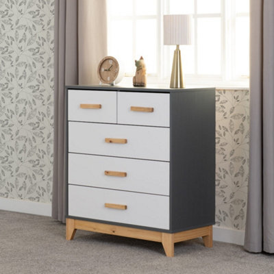 Seconique Cleveland 3+2 Drawer Chest In White And Pine With Grey Metal Effect - image 1