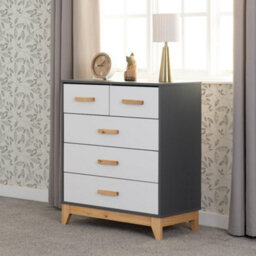 Seconique Cleveland 3+2 Drawer Chest In White And Pine With Grey Metal Effect