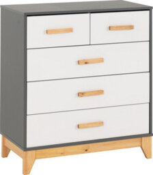Seconique Cleveland 3+2 Drawer Chest In White And Pine With Grey Metal Effect - thumbnail 2