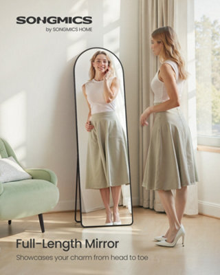 Songmics Full Length Mirror, Arched Full Body Floor Mirror With Stand, Aluminium Alloy Frame, For Bedroom, Matte Black