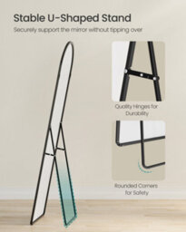 Songmics Full Length Mirror, Arched Full Body Floor Mirror With Stand, Aluminium Alloy Frame, For Bedroom, Matte Black - thumbnail 5