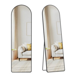 Songmics Full Length Mirror, Arched Full Body Floor Mirror With Stand, Aluminium Alloy Frame, For Bedroom, Matte Black - thumbnail 2
