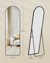 Songmics Full Length Mirror, Arched Full Body Floor Mirror With Stand, Aluminium Alloy Frame, For Bedroom, Matte Black - thumbnail 6