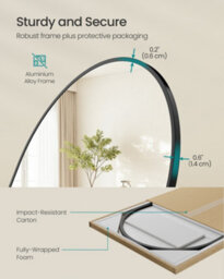 Songmics Full Length Mirror, Arched Full Body Floor Mirror With Stand, Aluminium Alloy Frame, For Bedroom, Matte Black - thumbnail 7