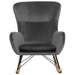 Beliani Home Velvet Rocking Chair Dark Grey With Metal Frame And Rubberwood Rockers, W71 X D90 X H97Cm - thumbnail 1