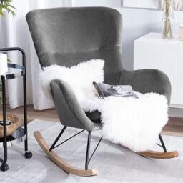 Beliani Home Velvet Rocking Chair Dark Grey With Metal Frame And Rubberwood Rockers, W71 X D90 X H97Cm - thumbnail 2