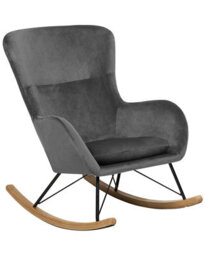 Beliani Home Velvet Rocking Chair Dark Grey With Metal Frame And Rubberwood Rockers, W71 X D90 X H97Cm - thumbnail 3