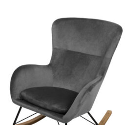 Beliani Home Velvet Rocking Chair Dark Grey With Metal Frame And Rubberwood Rockers, W71 X D90 X H97Cm - thumbnail 5
