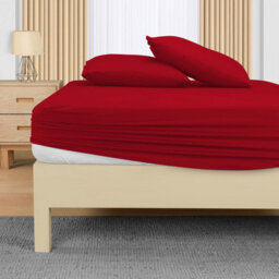 Ameha Plain Dyed Red Fitted Sheet 30Cm Extra Deep Pocket Soft Touch Easy Care Durable Bed Fitted Sheets Single, 91X190 Cm - thumbnail 4
