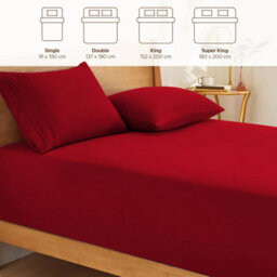 Ameha Plain Dyed Red Fitted Sheet 30Cm Extra Deep Pocket Soft Touch Easy Care Durable Bed Fitted Sheets Single, 91X190 Cm - thumbnail 5