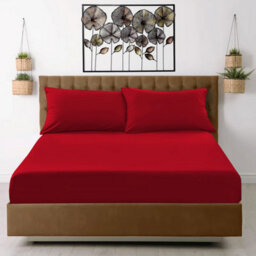 Ameha Plain Dyed Red Fitted Sheet 30Cm Extra Deep Pocket Soft Touch Easy Care Durable Bed Fitted Sheets Single, 91X190 Cm - thumbnail 2