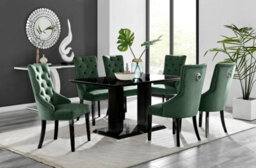 Furniturebox Uk Imperia 6 Black Dining Table And 6 Green Belgravia Black Leg Chairs