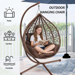 Rattan Egg Hanging Chair W/stand & Cushion Weatherproof Garden Swing Seat Patio - thumbnail 6