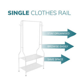 House Of Home Clothes Rack Steel White Clothing Rail With Two Shelves Hanging Hooks 5Ft Height - thumbnail 7