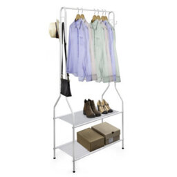 House Of Home Clothes Rack Steel White Clothing Rail With Two Shelves Hanging Hooks 5Ft Height