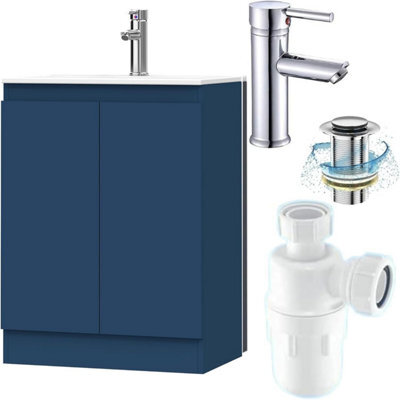 Belofay 500mm Bathroom Vanity Unit With Basin, White Ceramic Bathroom Sink With Trap And Waste, No Tap Included(Denvor Blue) - image 1