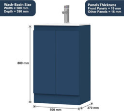Belofay 500mm Bathroom Vanity Unit With Basin, White Ceramic Bathroom Sink With Trap And Waste, No Tap Included(Denvor Blue) - thumbnail 3