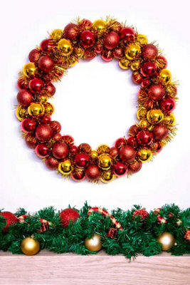 Christmas Tree World 56Cm Red & Gold Shatterproof Bauble Wreath - image 1