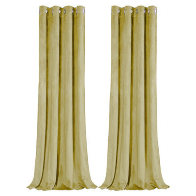 Happy Homewares Dusty Yellow Velvet Blackout Eyelet Curtains - 46X63 Inch Drop - Pair - image 1