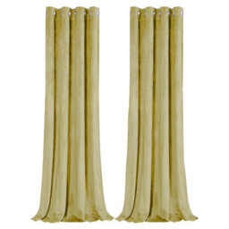 Happy Homewares Dusty Yellow Velvet Blackout Eyelet Curtains - 46X63 Inch Drop - Pair
