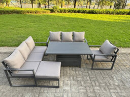 Fimous Aluminium Garden Furniture Sets,8 Seater With Rising Table Big Footstool For Yard,poolside, Patio, Dark Grey - thumbnail 2