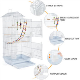 Yaheetech White Large Roof Top Metal Bird Cage W/ Swing And Ladder - thumbnail 5