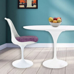 Fusion Living Tulip Set - White Large Circular Table And Four Chairs With Luxurious Cushion Purple - thumbnail 2