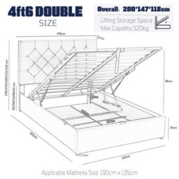 Ottoman Storage Bed Frame With Underbed Storage, Adjustable Button Headboard - thumbnail 2