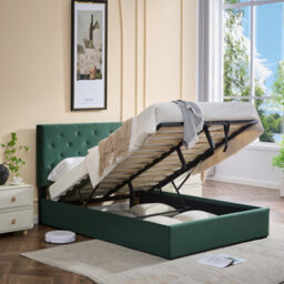 Ottoman Storage Bed Frame With Underbed Storage, Adjustable Button Headboard