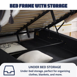 Ottoman Storage Bed Frame With Underbed Storage, Adjustable Button Headboard - thumbnail 5