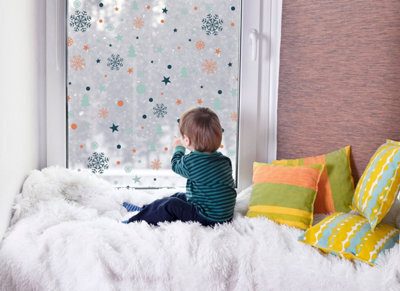 Quote My Wall Boho Teal Orange And Blue Christmas Window Stickers, Mini Christmas Decals Decorations, Christmas Tree & Snowflakes - image 1
