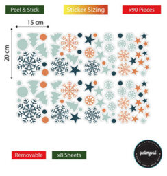 Quote My Wall Boho Teal Orange And Blue Christmas Window Stickers, Mini Christmas Decals Decorations, Christmas Tree & Snowflakes - thumbnail 3