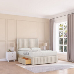 "Sloomy 4Ft6 Madison Plush Cream Bed Set With 2 Drawers & Footboard, Mattress & 54"" Headboard - Double"