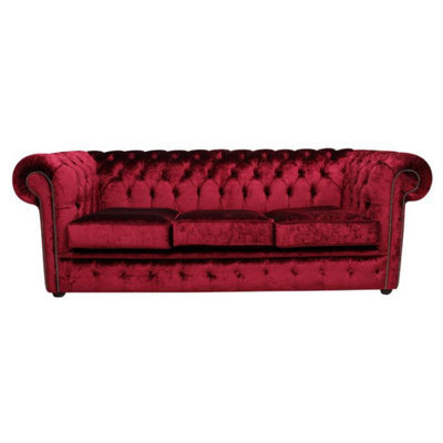 Chesterfield 3 Seater Boutique Wine Velvet Sofa Settee Bespoke In Classic Style - image 1