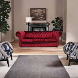 Chesterfield 3 Seater Boutique Wine Velvet Sofa Settee Bespoke In Classic Style - thumbnail 3