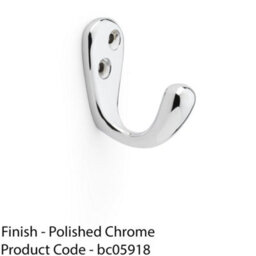 Loops Solid Brass Victorian Single Robe Coat Hook Wall Mounted Holder Polished Chrome - thumbnail 2