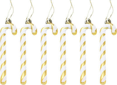 Festive Fix 6 Pack Unique Gold Glitter Candy Cane Christmas Decorations Premium Plastic Candy Ornaments With Hanging Thread Decor - image 1
