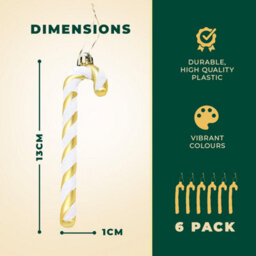 Festive Fix 6 Pack Unique Gold Glitter Candy Cane Christmas Decorations Premium Plastic Candy Ornaments With Hanging Thread Decor - thumbnail 2