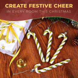 Festive Fix 6 Pack Unique Gold Glitter Candy Cane Christmas Decorations Premium Plastic Candy Ornaments With Hanging Thread Decor - thumbnail 6