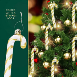 Festive Fix 6 Pack Unique Gold Glitter Candy Cane Christmas Decorations Premium Plastic Candy Ornaments With Hanging Thread Decor - thumbnail 5