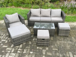 Fimous Rattan Garden Furniture Set With 3 Seater Sofa 3 Footstools Indoor Outdoor Patio Lounge Sofa Set Dark Grey - thumbnail 2