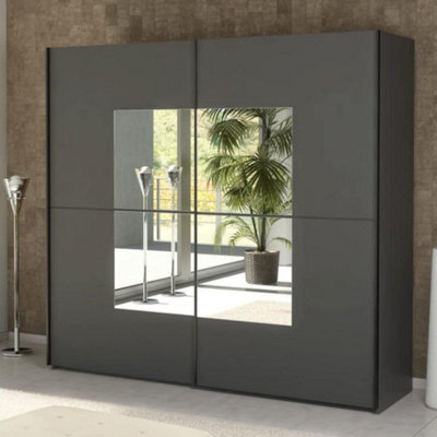 Arte Ascona Mirrored Sliding Door Wardrobe W2190mm H2060mm D660mm - Luxurious Graphite Matt Finish, Ample Storage, Modern Design