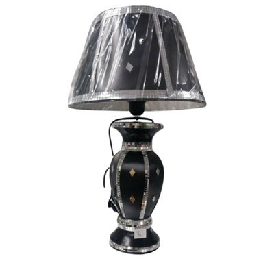 Biznest Black Silver Glitter Crushed Diamond Table Lamp With Shade Ornament Diamante Home Straight Line