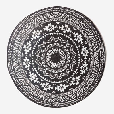 Homescapes Luxury Outdoor Rug Waterproof Reversible Round For Garden Patio, 180 Cm, Black & White, 100% Recycled, Motif - image 1