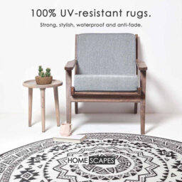 Homescapes Luxury Outdoor Rug Waterproof Reversible Round For Garden Patio, 180 Cm, Black & White, 100% Recycled, Motif - thumbnail 2