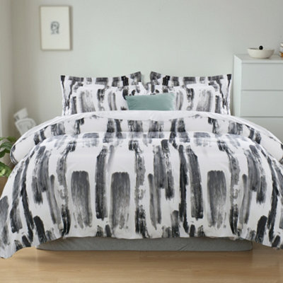 Aspire Homeware Printed Microfiber Duvet Cover Set, Grey Stripe Reversible, Single, (L)200Cm X (W)135Cm - image 1