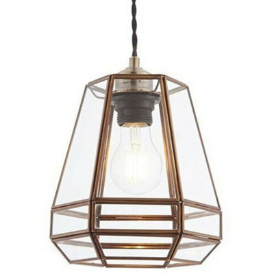 Hanging Ceiling Pendant Light Shade Antique Brass & Clear Glass Pear Drop Cage - image 1