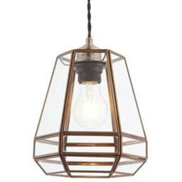 Hanging Ceiling Pendant Light Shade Antique Brass & Clear Glass Pear Drop Cage - thumbnail 1